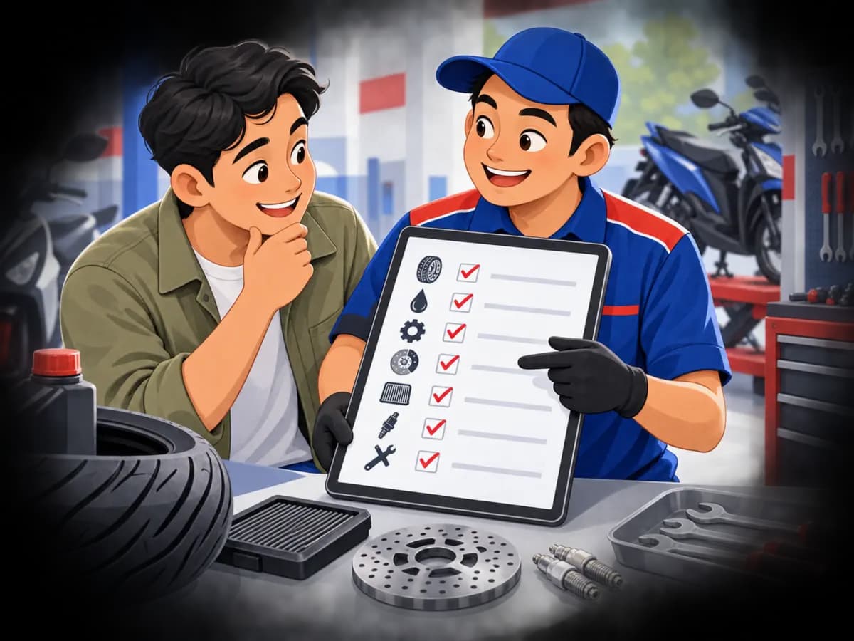 Ilustrasi mekanik menjelaskan daftar pekerjaan kepada pelanggan